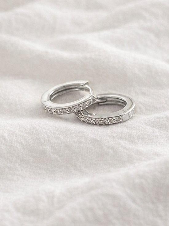 THE FASHION YARD Jewelry - Silver plated stainless steel cubic zirconia Huggies hoop earrings